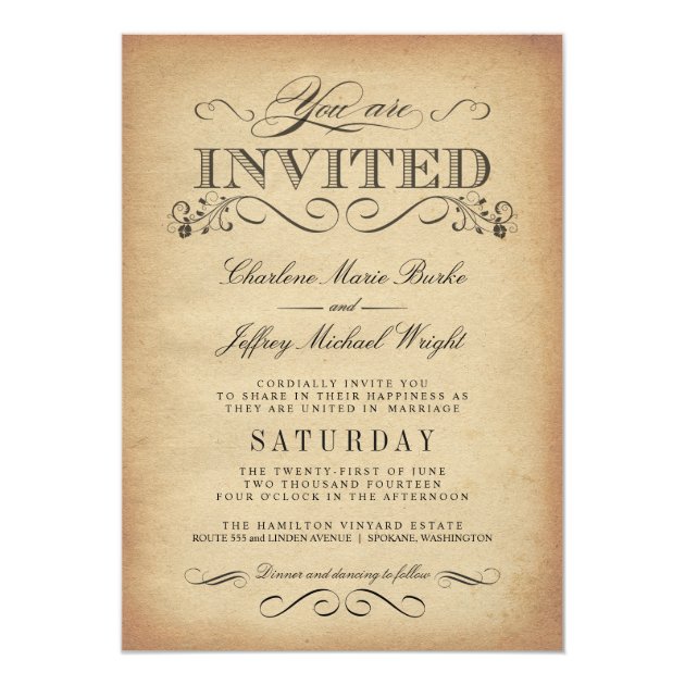 Elegant Vintage Typography Wedding Invitations