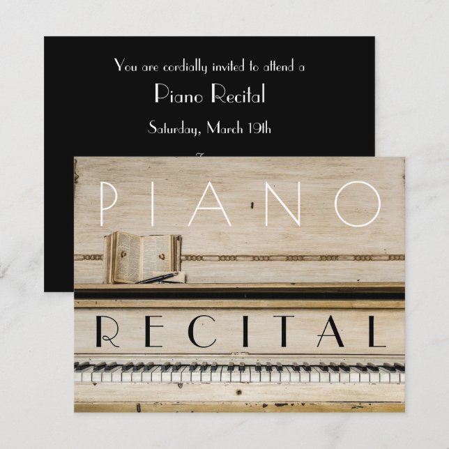 Elegant Vintage Unisex Piano Recital Invitations (Front/Back)