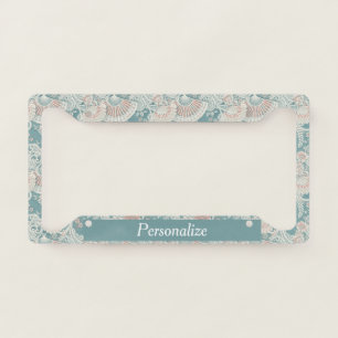 Elegant Vintage Victo Fans Floral Lace Teal Design License Plate Frame
