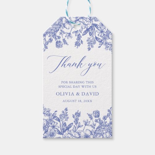 Elegant Vintage Victorian Blue Floral Wedding Gift Tags