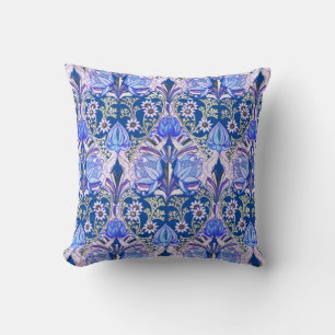Elegant Vintage Victorian Blue Flowers Pattern Throw Pillow