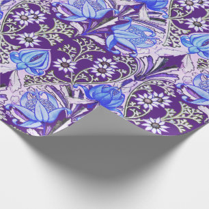 Elegant Vintage Victorian Blue Purple Flowers Wrapping Paper
