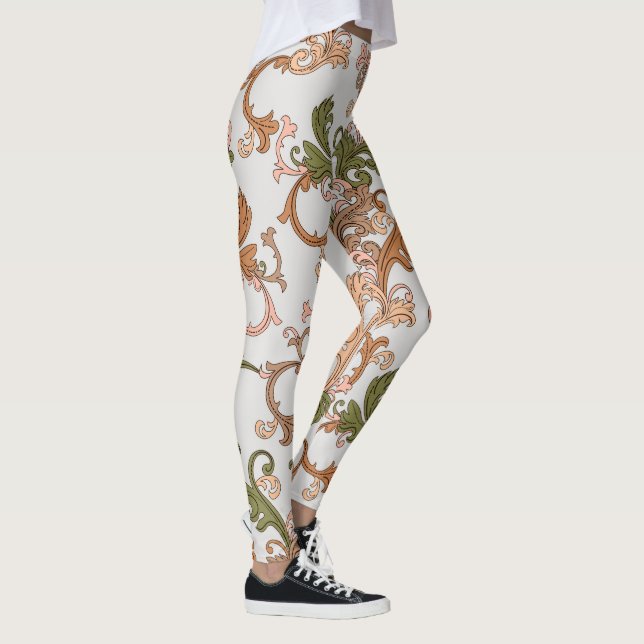 Elegant Vintage Victorian Boho Leaves Background | Leggings (Right)