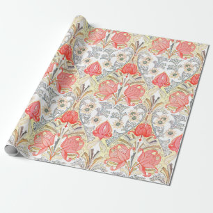 Elegant Vintage Victorian Coral Flowers Pattern Wrapping Paper