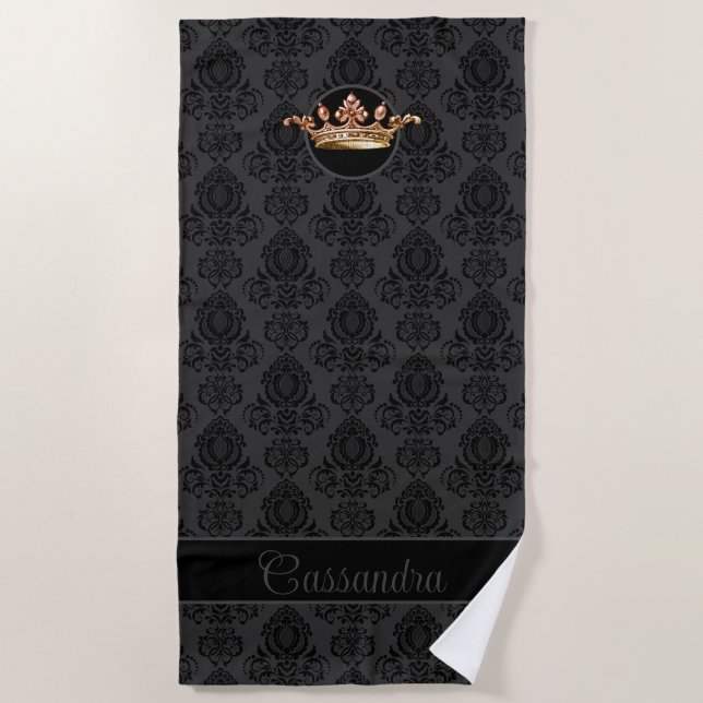 Elegant, Vintage, Victorian Damask Personalized Beach Towel (Front)
