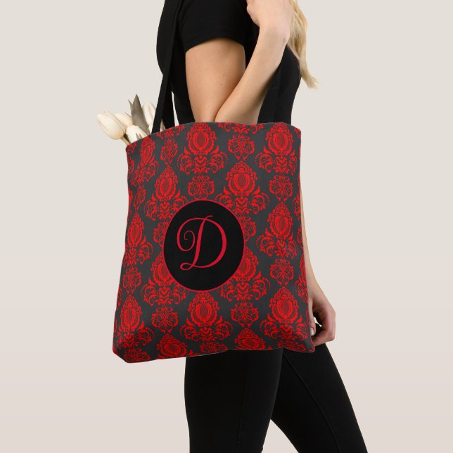Elegant, Vintage, Victorian Damask Personalized Tote Bag (Close Up)