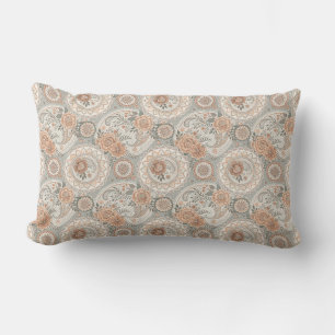 Elegant Vintage Victorian Floral Peach Sage Lumbar Pillow