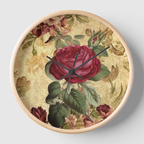Elegant Vintage Victorian Red Rose with Gold  Clock