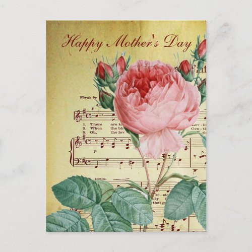 Elegant Vintage Victorian Rose Antique Music Notes