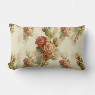 Elegant Vintage Victorian Rose Floral Pattern Lumbar Pillow