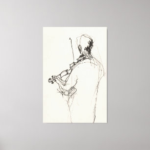 Elegant Vintage Violin Player Sketch - Premium Canvas Print