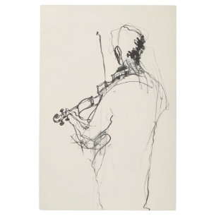 Elegant Vintage Violin Player Sketch - Premium Metal Print