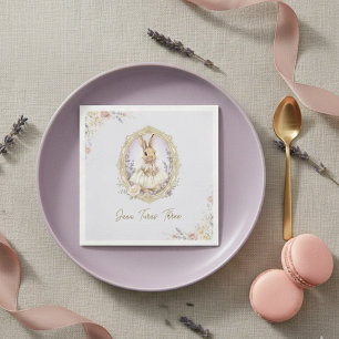 Elegant Vintage Watercolor Bunny Birthday  Napkins