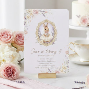Elegant Vintage Watercolor Bunny Girl Birthday Invitation