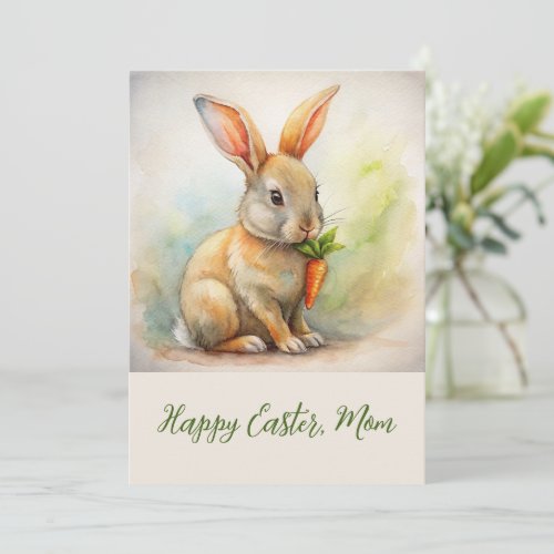 Elegant Vintage Watercolor Bunny Happy Easter Card