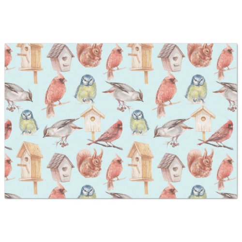 Elegant Vintage Watercolor Cardinal Bird House  Tissue Paper