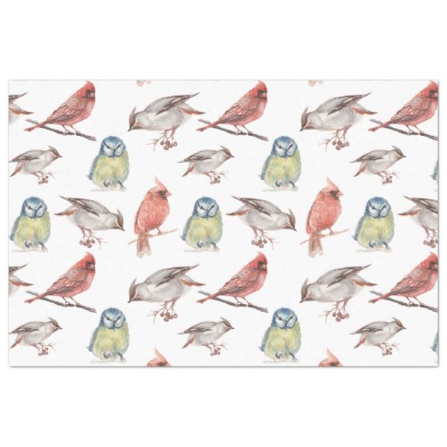 Elegant Vintage Watercolor Cardinal Owls Birds  Tissue Paper