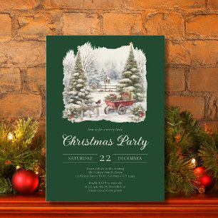 Elegant Vintage Watercolor Christmas Party Invitation