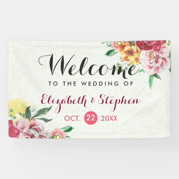 Elegant Vintage Watercolor Floral Wedding Banner