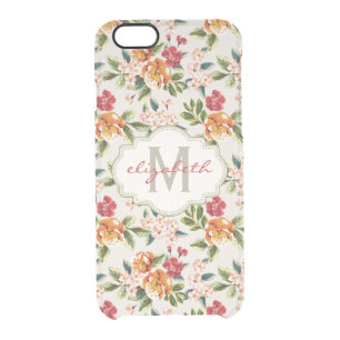 Elegant Vintage Watercolor Flowers Monogrammed Clear iPhone 6/6S Case