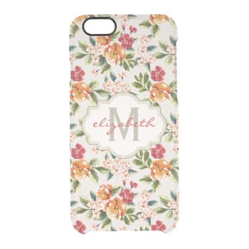 Elegant Vintage Watercolor Flowers Monogrammed Clear Iphone 6/6s Case by ZeraDesign at Zazzle
