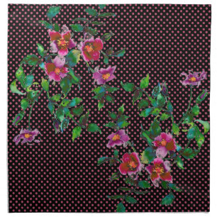 Elegant vintage watercolor pink roses polka dots cloth napkin