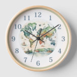 Elegant Vintage Watercolor World Map  Clock