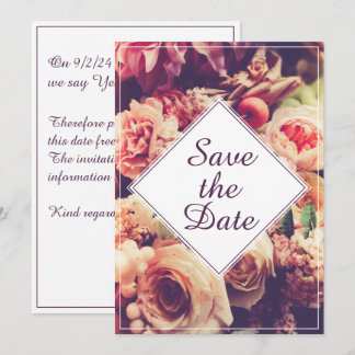 Elegant Vintage Wedding Announcement, Flower Motif