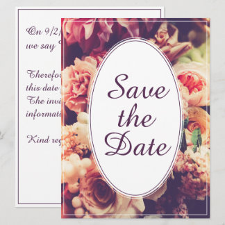 Elegant Vintage Wedding Announcement, Flower Motif