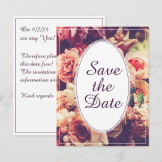 Elegant Vintage Wedding Announcement, Flower Motif