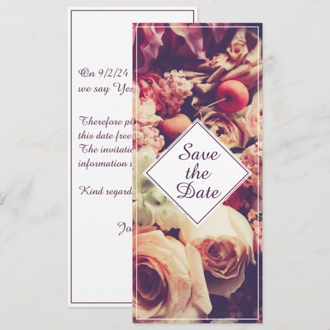 Elegant Vintage Wedding Announcement, Flower Motif (Front/Back)