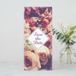 Elegant Vintage Wedding Announcement, Flower Motif