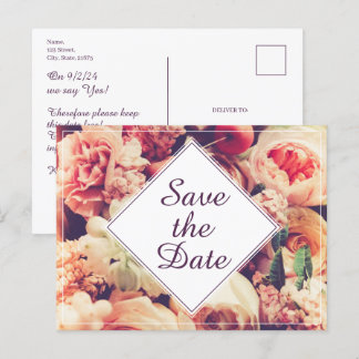 Elegant Vintage Wedding Announcement, Flower Motif Holiday Postcard