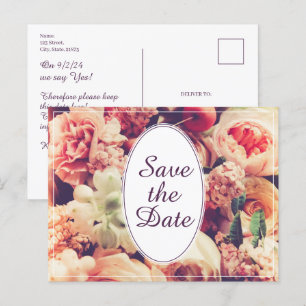 Elegant Vintage Wedding Announcement, Flower Motif Holiday Postcard