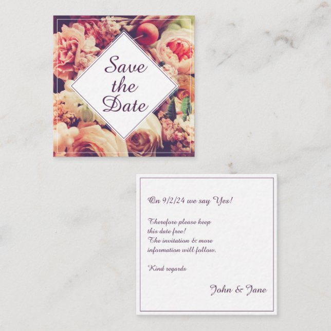 Elegant Vintage Wedding Announcement, Flower Motif Note Card (Front/Back)
