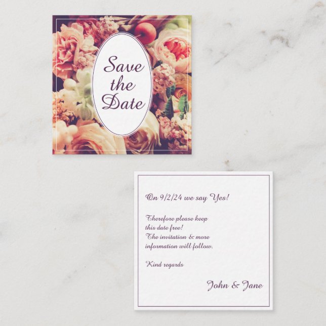 Elegant Vintage Wedding Announcement, Flower Motif Note Card (Front/Back)