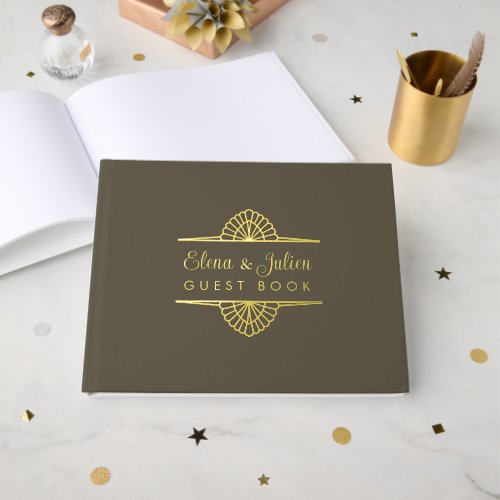 Elegant Vintage Wedding Deep Green Foil Guest Book