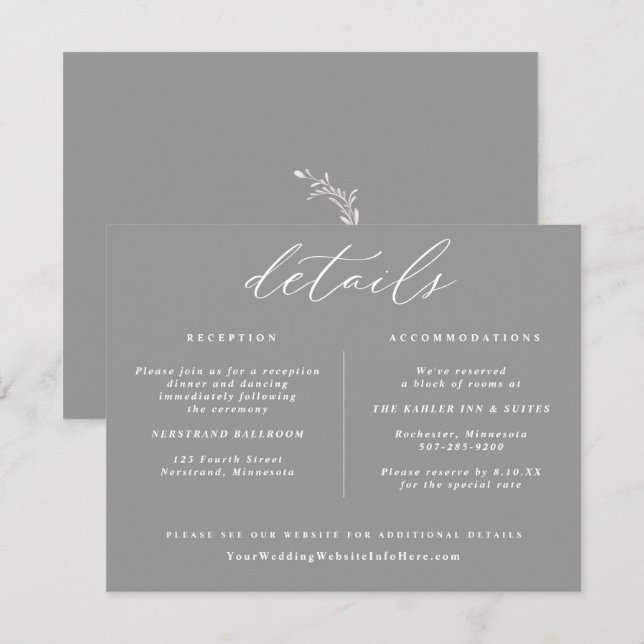 Elegant Vintage Wedding Details Card Gray (Front/Back)