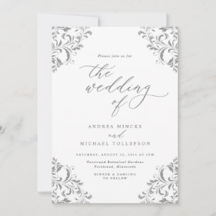 Elegant Vintage Wedding Gray Silver Invitation