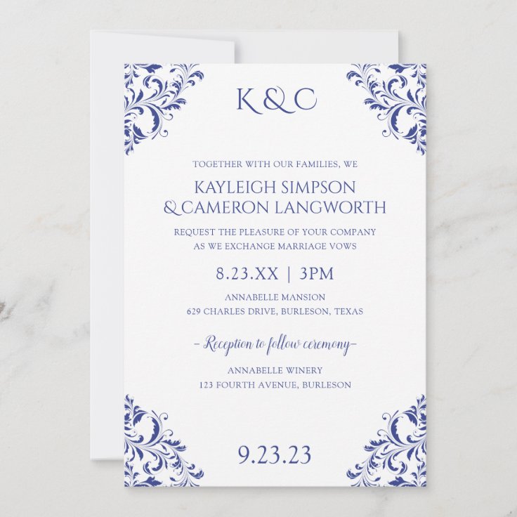 Elegant Vintage Wedding Invitation | Royal Blue | Zazzle