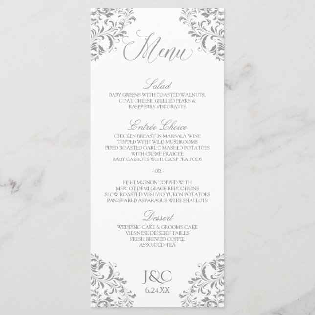 Elegant Vintage Wedding Menu | Nadine (Gray) (Front)