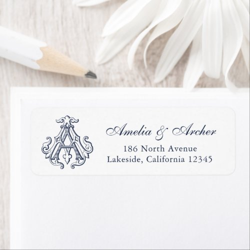 Elegant Vintage Wedding Monogram AA Return Address Label
