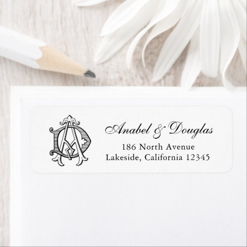 Elegant Vintage Wedding Monogram AD Return Address Label