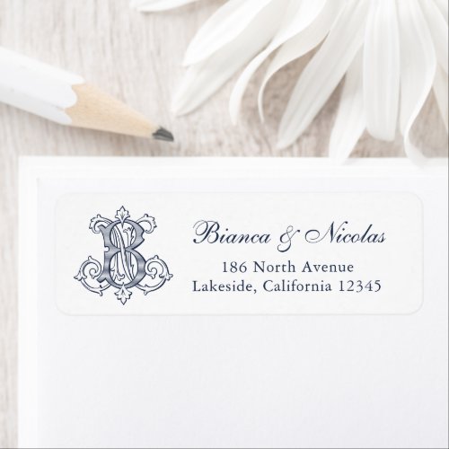 Elegant Vintage Wedding Monogram BN Return Address Label