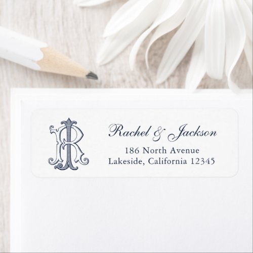 Elegant Vintage Wedding Monogram JR Return Address Label