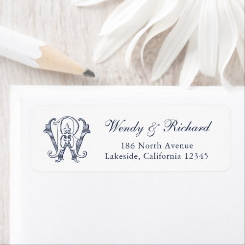 Elegant Vintage Wedding Monogram WR Return Address Label