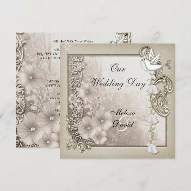Elegant Vintage Wedding Sepia White Dove Invitation (Front/Back)