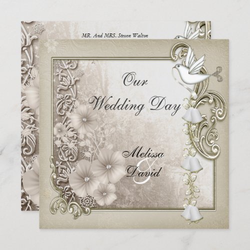 Elegant Vintage Wedding Sepia White Dove Invitation