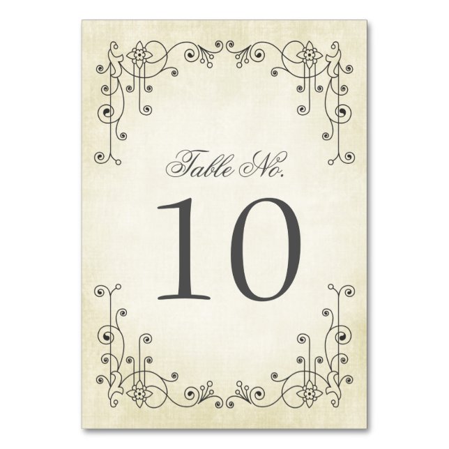 Elegant Vintage  Wedding Table Number Cards (Front)