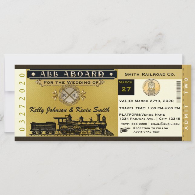 Elegant Vintage Wedding Train Ticket Invitation (Front)